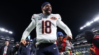 Chicago Bears quarterback Caleb Williams (18) celebrates after the game against the Philadelphia Eagles at Lincoln Financial Field. Mandatory Credit: Bill Streicher-Imagn Images