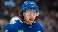 Vancouver Canucks defenseman Quinn Hughes (43) during a stop in play against the Winnipeg Jets in the second period at Rogers Arena.