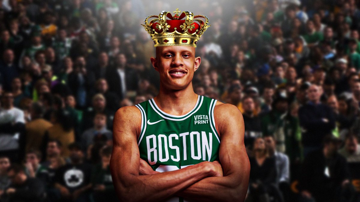 Boston Celtics wing Jordan Walsh wearing a king's crown.