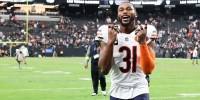Chicago Bears free safety Kevin Byard (31) celebrates after the game against Las Vegas Raiders at Allegiant Stadium.