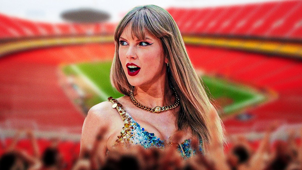 Taylor Swift in front of GEHA Field at Arrowhead Stadium, where the Kansas City Chiefs and Indianapolis Colts played in Week 12.