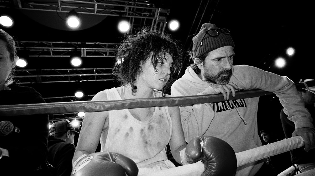 Sydney Sweeney and David Michôd behind the scenes of the Christy Martin biopic movie, Christy.