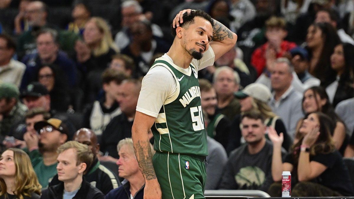 Milwaukee Bucks guard Cole Anthony (50) reacts after fouling out of the game against the Golden State Warriors in the 4th quarter at Fiserv Forum.