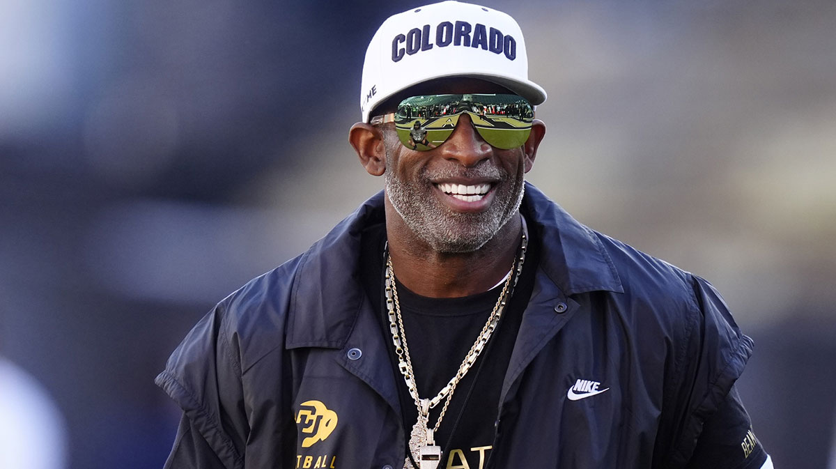 Colorado Buffaloes head coach Deion Sanders before the game against the Arizona Wildcats at Folsom Field.