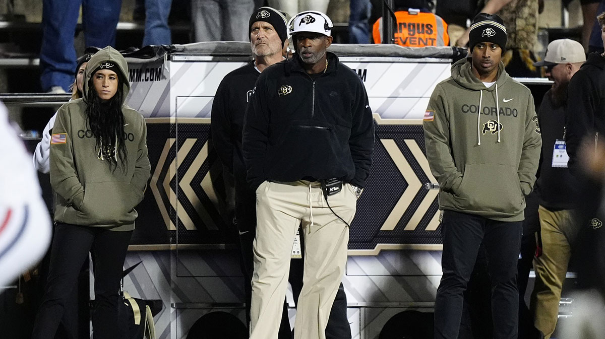 Colorado Buffaloes head coach Deion Sanders on the sidelines during the fourth quarter against the Arizona Wildcats at Folsom Field.