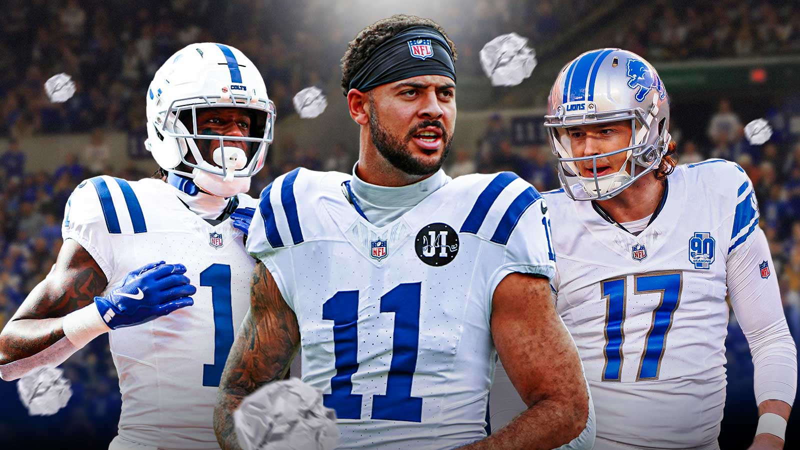 Michael Pittman Jr, Michael Badgley, Sauce Gardner, Crumpled paper in the background