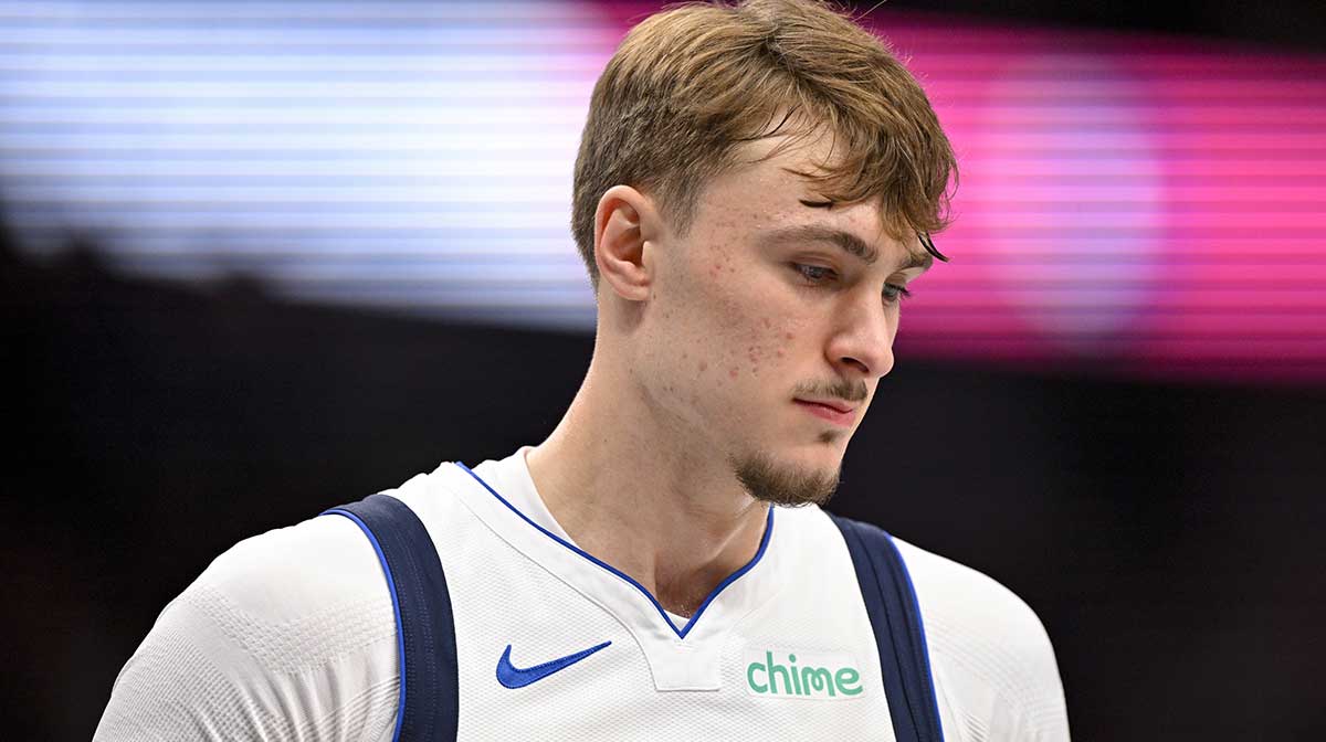 Dallas Mavericks forward Cooper Flagg (32) looks on during the first quarter against the Indiana Pacers at the American Airlines Center.