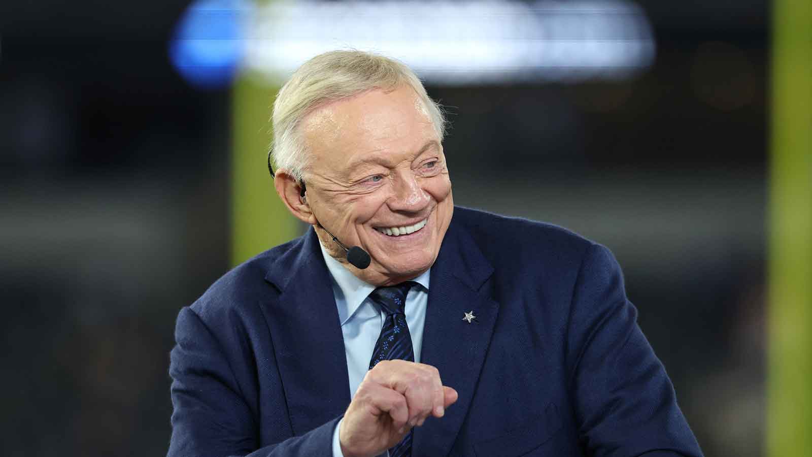 Dallas Cowboys owner Jerry Jones talks before the game against the Arizona Cardinals at AT&T Stadium.