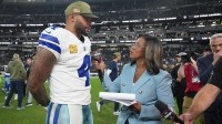 Dak Prescott names DeMarvion Overshown as his favorite Cowboys player after the Cowboys Raiders win, praising his energy and grit.