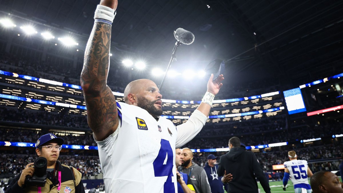 Dallas Cowboys quarterback Dak Prescott (4) reacts after the game against the Philadelphia Eagles at AT&T Stadium.