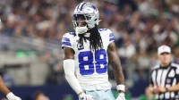 Dallas Cowboys wide receiver CeeDee Lamb (88) reacts after a catch in the third quarter against Philadelphia Eagles at AT&T Stadium.