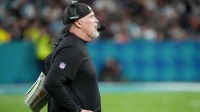 Washington Commanders head coach Dan Quinn looks on in overtime during the 2025 NFL Madrid Game against the Miami Dolphins at Santiago Bernabeu Stadium.