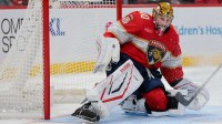 Florida Panthers goaltender Daniil Tarasov (40) makes a save against the Washington Capitals during the third period at Amerant Bank Arena.