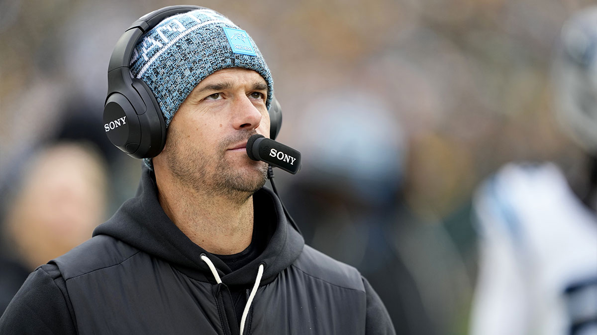 Carolina Panthers head coach Dave Canales during the second half against the Green Bay Packers at Lambeau Field.