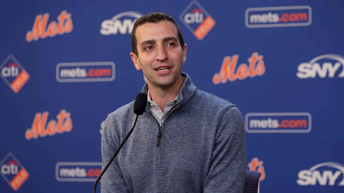 New York Mets president of baseball operations David Stearns speaks to the media about the MLB trade deadline before a game against the Minnesota Twins at Citi Field.