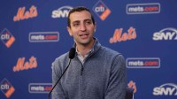 New York Mets president of baseball operations David Stearns speaks to the media about the MLB trade deadline before a game against the Minnesota Twins at Citi Field.