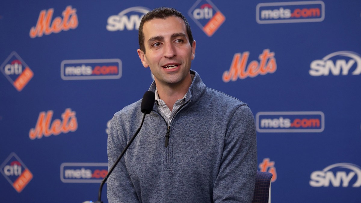 New York Mets president of baseball operations David Stearns speaks to the media about the MLB trade deadline before a game against the Minnesota Twins at Citi Field.