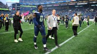 Seattle Seahawks defensive end DeMarcus Lawrence (0) leaves the field after the game against the Arizona Cardinals at Lumen Field.