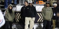 Colorado Buffaloes head coach Deion Sanders on the sidelines during the fourth quarter against the Arizona Wildcats at Folsom Field.
