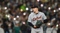 Detroit Tigers pitcher Tarik Skubal (29) pitches against the Seattle Mariners in the seventh inning during game two of the ALDS round for the 2025 MLB playoffs at T-Mobile Park.