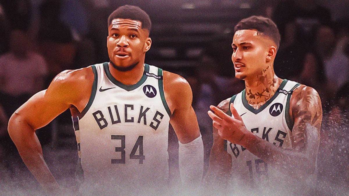 Giannis and Kyle Kuzma celebrating and/or looking formidable.