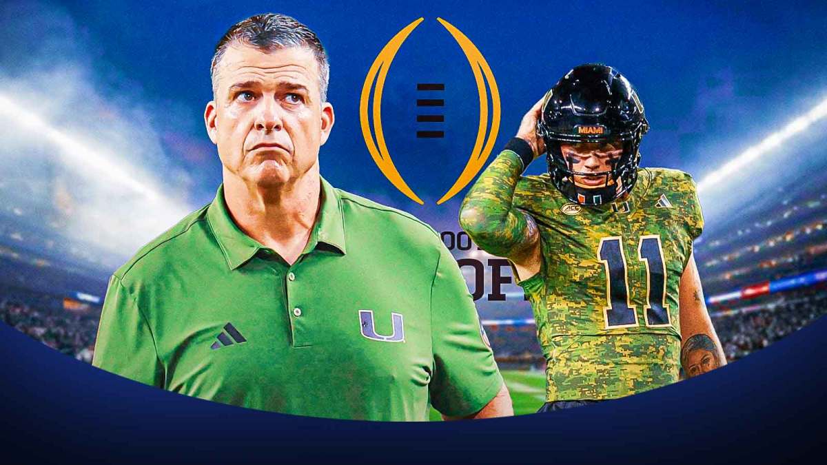 Mario Cristobol and Carson Beck with CFP logo behind them.