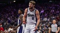 Sacramento Kings forward Domantas Sabonis (11) reacts during the third quarter against the Minnesota Timberwolves at Golden 1 Center.