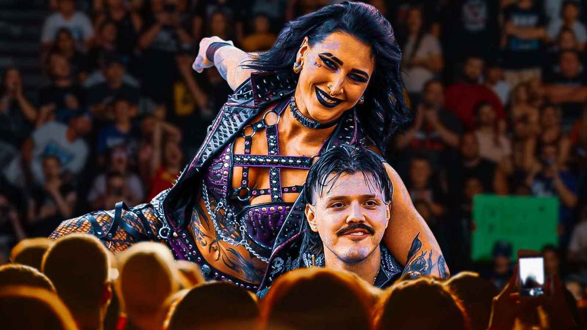 WWE superstars Dominik Mysterio with Rhea Ripley