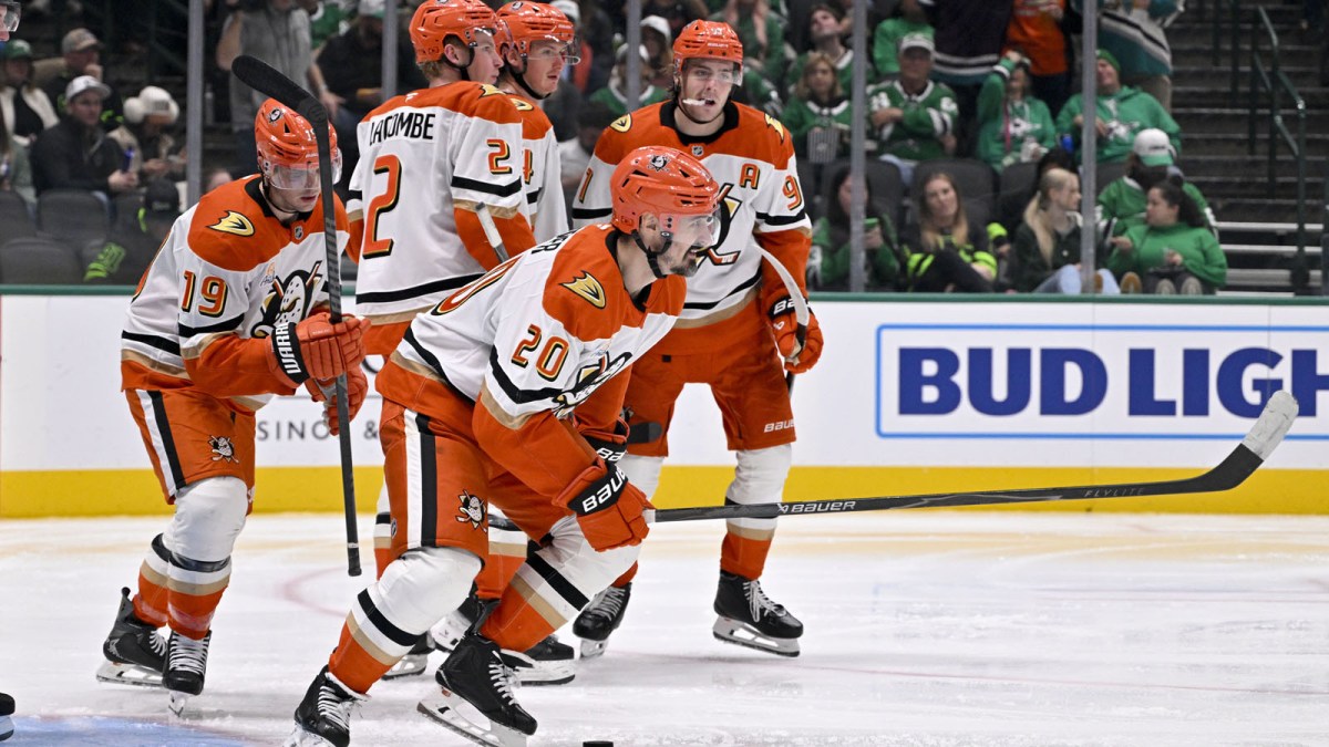 Anaheim Ducks left wing Chris Kreider (20) skates off the ice after scoring a goal against the Dallas Stars during the third period at the American Airlines Center.