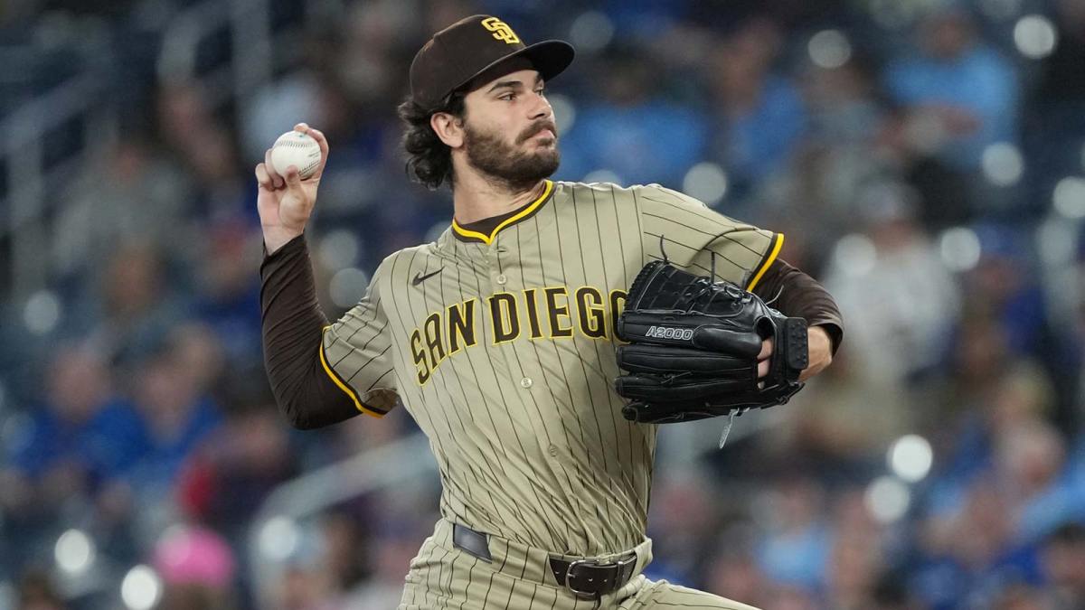 San Diego Padres starting pitcher Dylan Cease (84) throws a pitch against the Toronto Blue Jays during the first inning at Rogers Centre.
