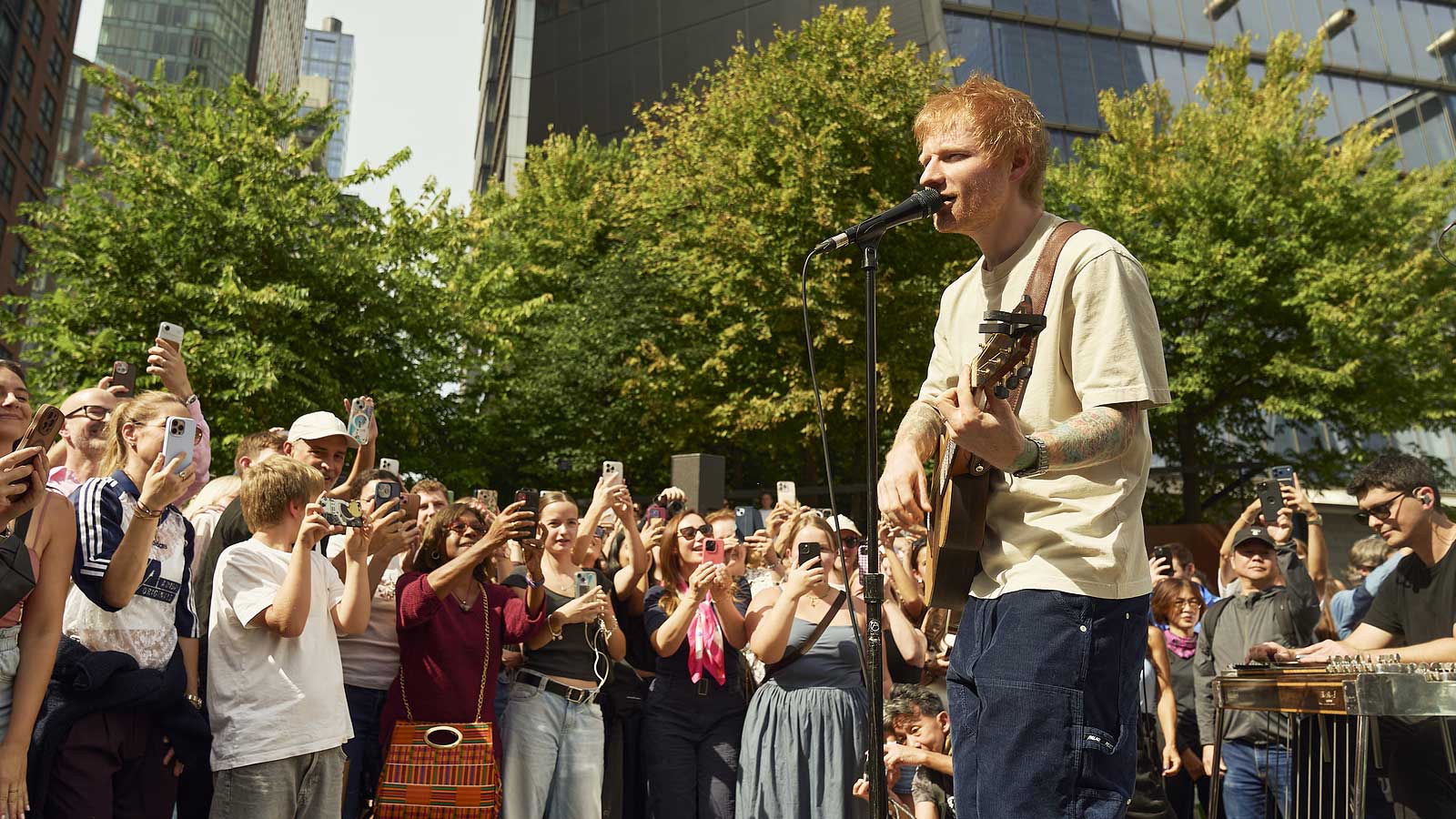 Ed Sheeran performing in New York City in One Shot.