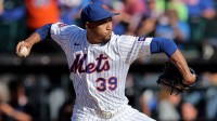 New York Mets relief pitcher Edwin Diaz (39) pitches against the San Diego Padres during the ninth inning at Citi Field.