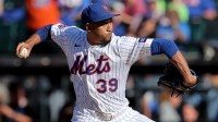 New York Mets relief pitcher Edwin Diaz (39) pitches against the San Diego Padres during the ninth inning at Citi Field.