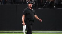 Las Vegas Raiders head coach Jon Gruden reacts against the Baltimore Ravens during the second half at Allegiant Stadium.