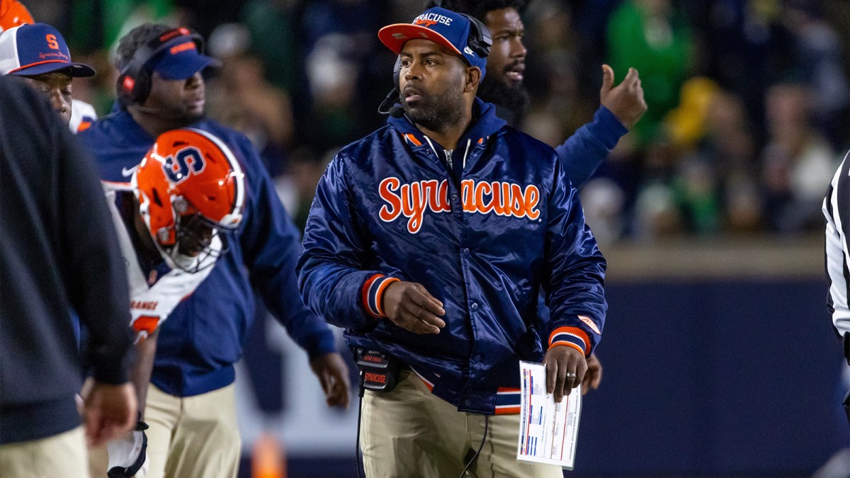 Syracuse Orange head coach Fran Brown on the sidelines against the Notre Dame Fighting Irish during the second half at Notre Dame Stadium.