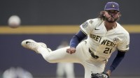 Milwaukee Brewers pitcher Freddy Peralta throws during the first inning of their game against the Los Angeles Angels Tuesday, September 16, 2025 at American Family Field in Milwaukee, Wisconsin.