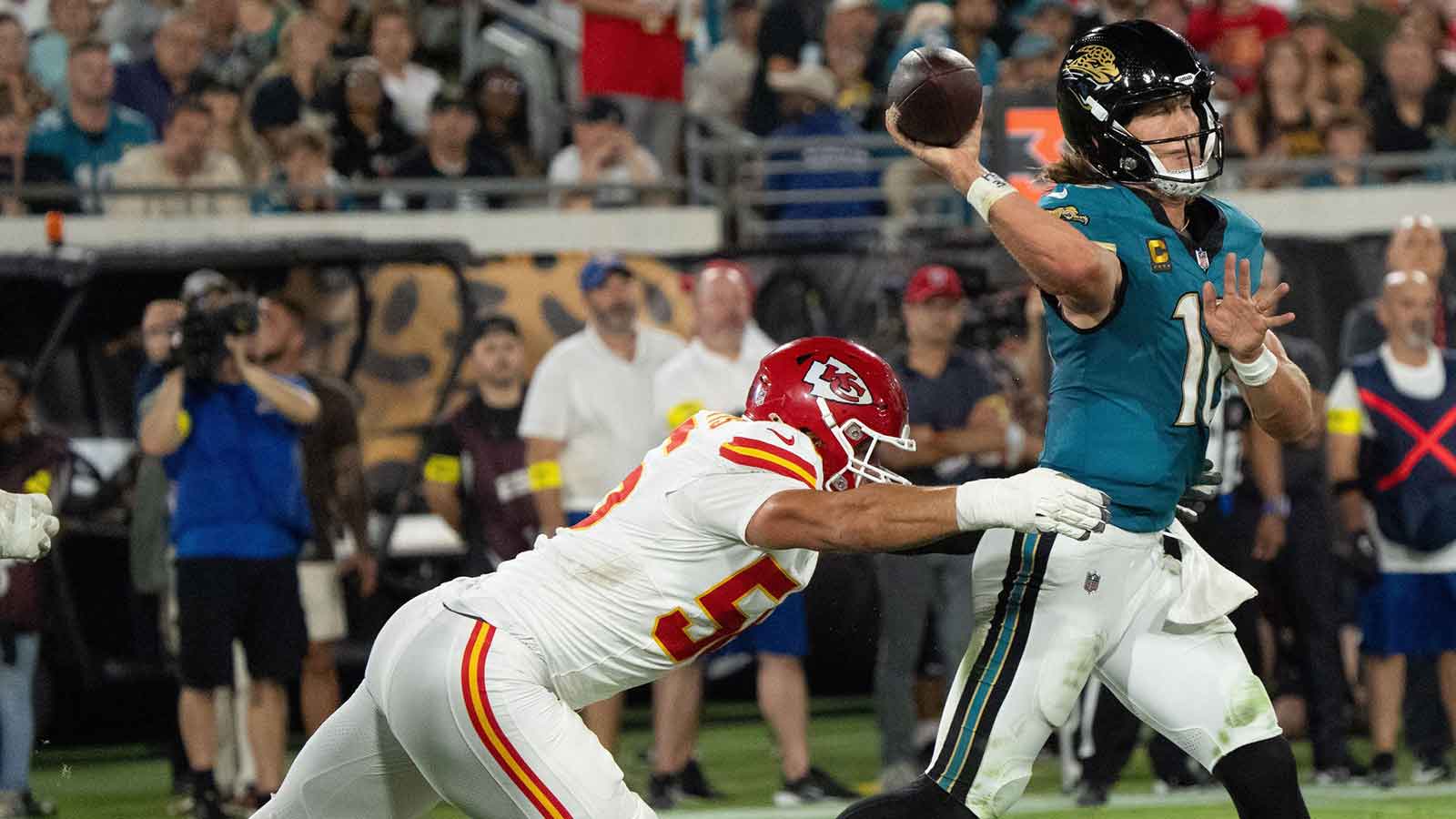 Pass rusher George Karlaftis will try to slow down the Denver attack