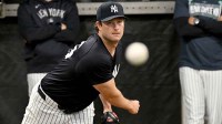 New York Yankees pitcher Gerrit Cole (45) throws a pitch during spring training at George M. Steinbrenner Field.