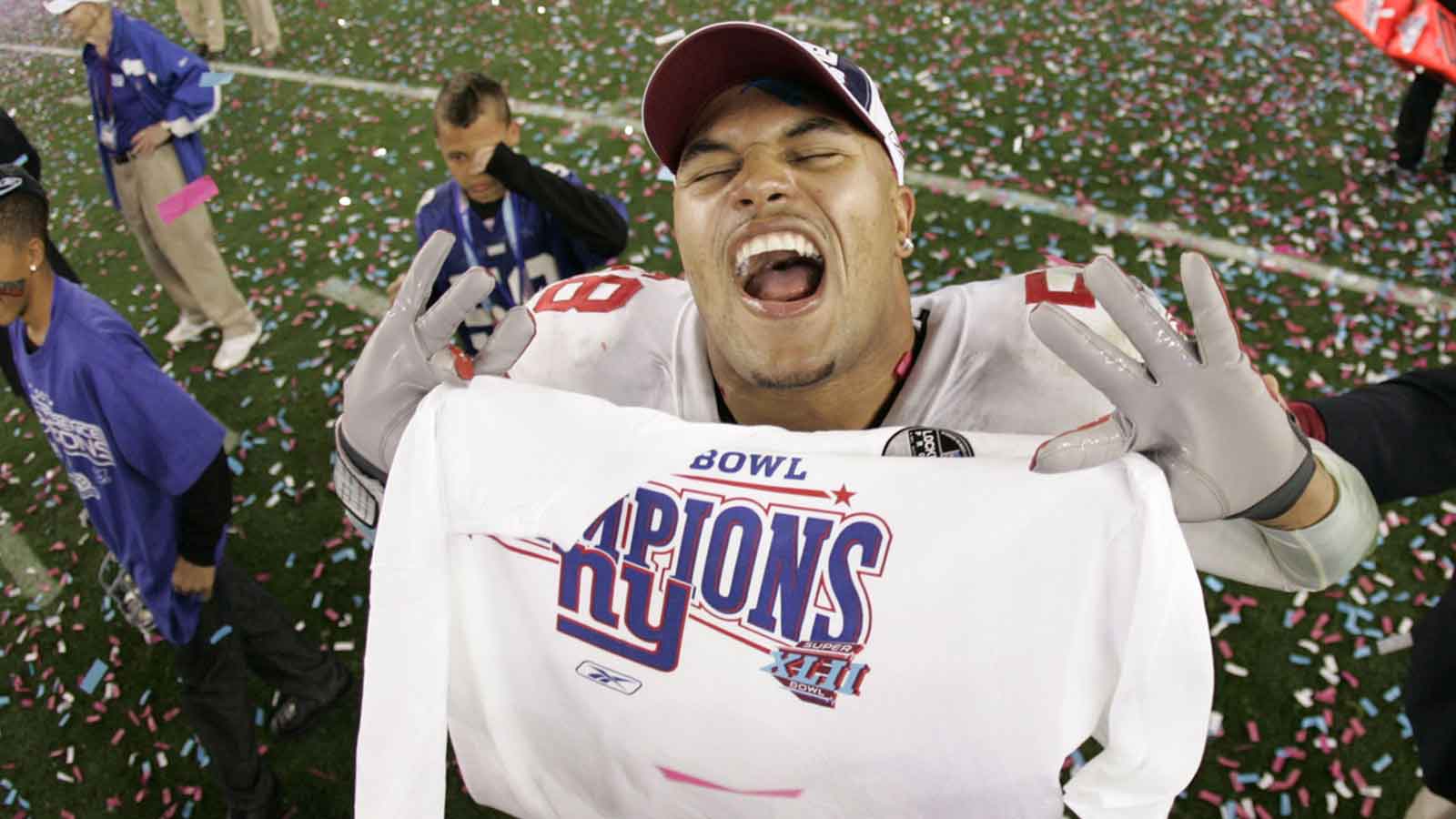 New York Giants linebacker Antonio Pierce (58) after winning Super Bowl XLII at the University of Phoenix Stadium. New York Giants defeated the New England Patriots with a final of 17-14.
