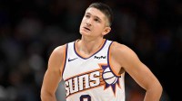 Phoenix Suns guard Grayson Allen (8) looks on during the second half against the Dallas Mavericks at the American Airlines Center.