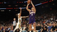 Phoenix Suns guard Grayson Allen (8) shoots a three pointer against the New Orleans Pelicans in the second half at the Mortgage Matchup Center.