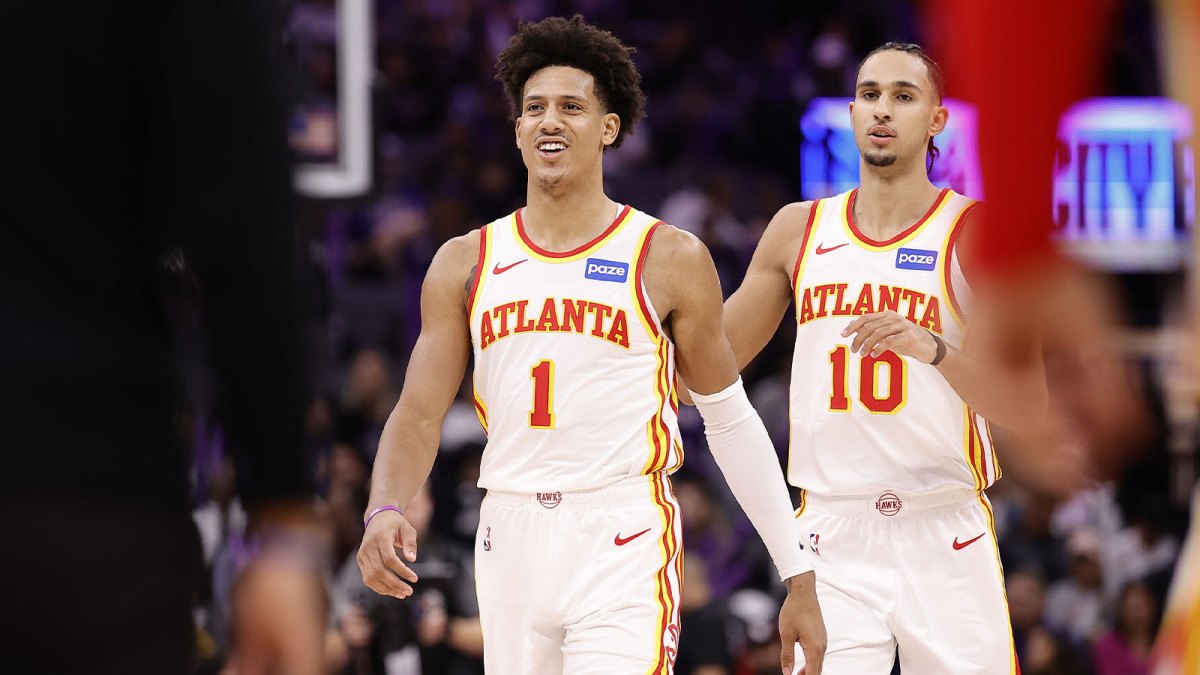 Hawks forward Jalen Johnson smiles
