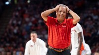 Houston Cougars head coach Kelvin Sampson reacts to a call as Auburn Tigers take on the Houston Cougars at Legacy Arena