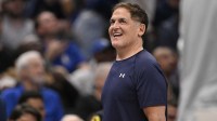 Dallas Mavericks minority owner Mark Cuban looks on during the second half against the Toronto Raptors at the American Airlines Center. Mandatory Credit: Jerome Miron-Imagn Images