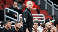 Louisville Cardinals head coach Pat Kelsey during the Cards' 104-45 win over South Carolina State at the KFC Yum! Center in Louisville, Kentucky Monday night, Nov. 3, 2025.