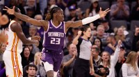Sacramento Kings guard Keon Ellis (23) celebrates after a basket against the Atlanta Hawks during the first quarter at Golden 1 Center.