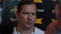 Iowa State men’s basketball head coach T.J. Otzelberger talks to media at the university Sukup Basketball Complex on June 24, 2025, in Ames, Iowa.