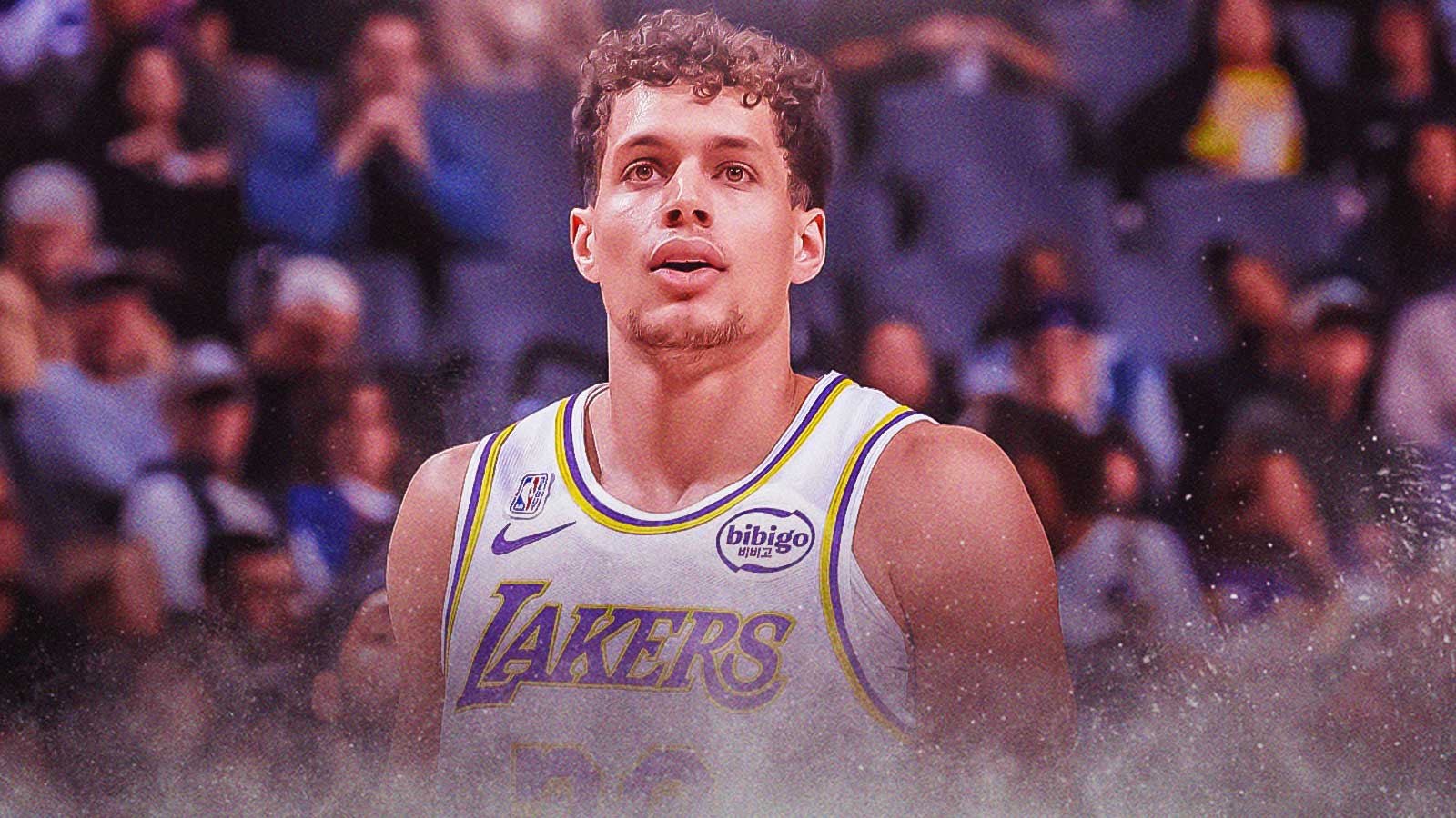 LA Lakers player Chris Mañon with the LA Lakers arena in the background, NBA rookie