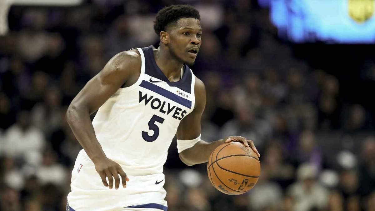 Minnesota Timberwolves guard Anthony Edwards (5) dribbles the ball against the Sacramento Kings during the third quarter at Golden 1 Center.
