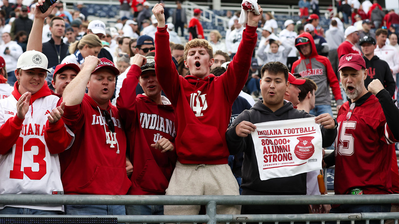 Indiana Hoosier fans celebrate following the game against the Penn State Nittany Lions at Beaver Stadium.